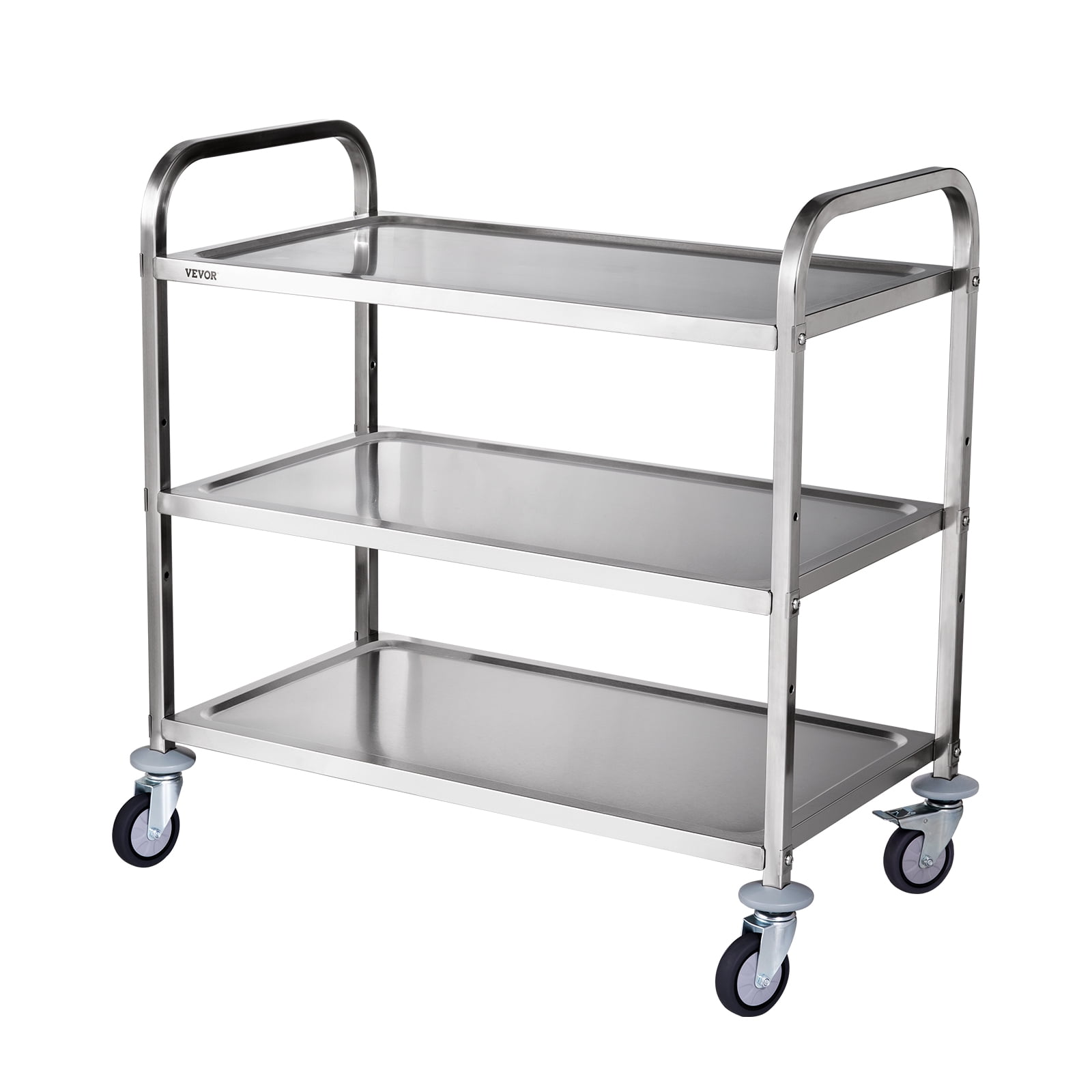 VEVOR Kitchen Utility Cart,3 Tiers, Wire Rolling Cart with 450LBS Capacity, Steel Service Cart on Wheels, Metal Storage Trolley with 80mm Basket Curved Handle PP Liner 6 Hooks, for Indoor and Outdoor