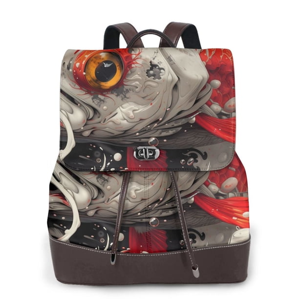 Disketp Abstract Red Koi Fish Art Mochila de Cuero para Mujer, Bolso de Espalda Antirrobo con Estilo para Viaje, Trabajo y Uso Diario