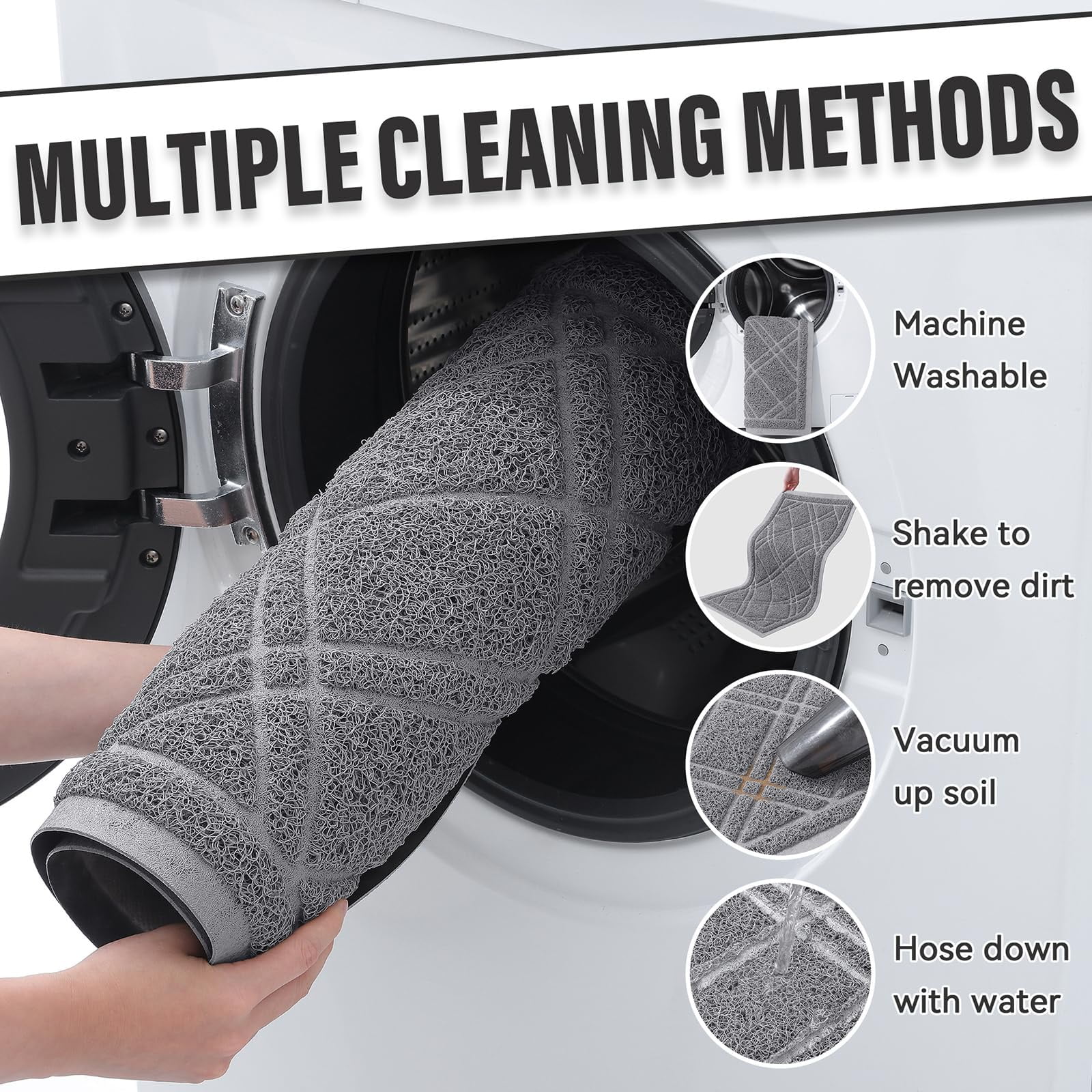 Buganda Door Mat Outside, Heavy Duty Dirt Trapper Doormat, Non Slip Low Profile Mat for Inside, 17"x30", Grey