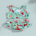 thumbnail image 4 of Baby Girls 3 Piece Swimsuits Watermelon Print Ruffled Tops Briefs and Tasseled Cover-up, 4 of 8