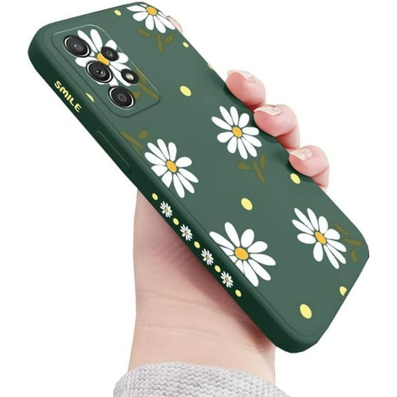 Galaxy A23 5G Case for Women Girls Cute Daisy Flower Camera Lens Protector Thin Slim Liquid Silicone Rubber Shockproof Protective Cover Phone Case for Samsung Galaxy A23 5G 6.6"-Green