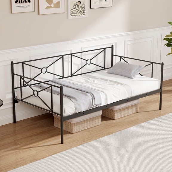 Metal Daybed Frame Twin Size Multiuse Platform Bed Stable Steel Slats Bedroom