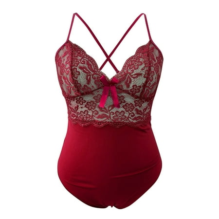 

nsendm Women Lingerie Three Piece Set Floral Lace See Through Bra Garter Suspenders Belt Womens Sexy Leather Lingerie Bodysuit Underwear Red Small