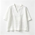 thumbnail image 5 of Ruimatai Women's Notch Collar V-Neck Rolled Cuff Short Sleeve Loose Fit Casual Blouses for Women Summer Everyday & Office Wear, 5 of 5