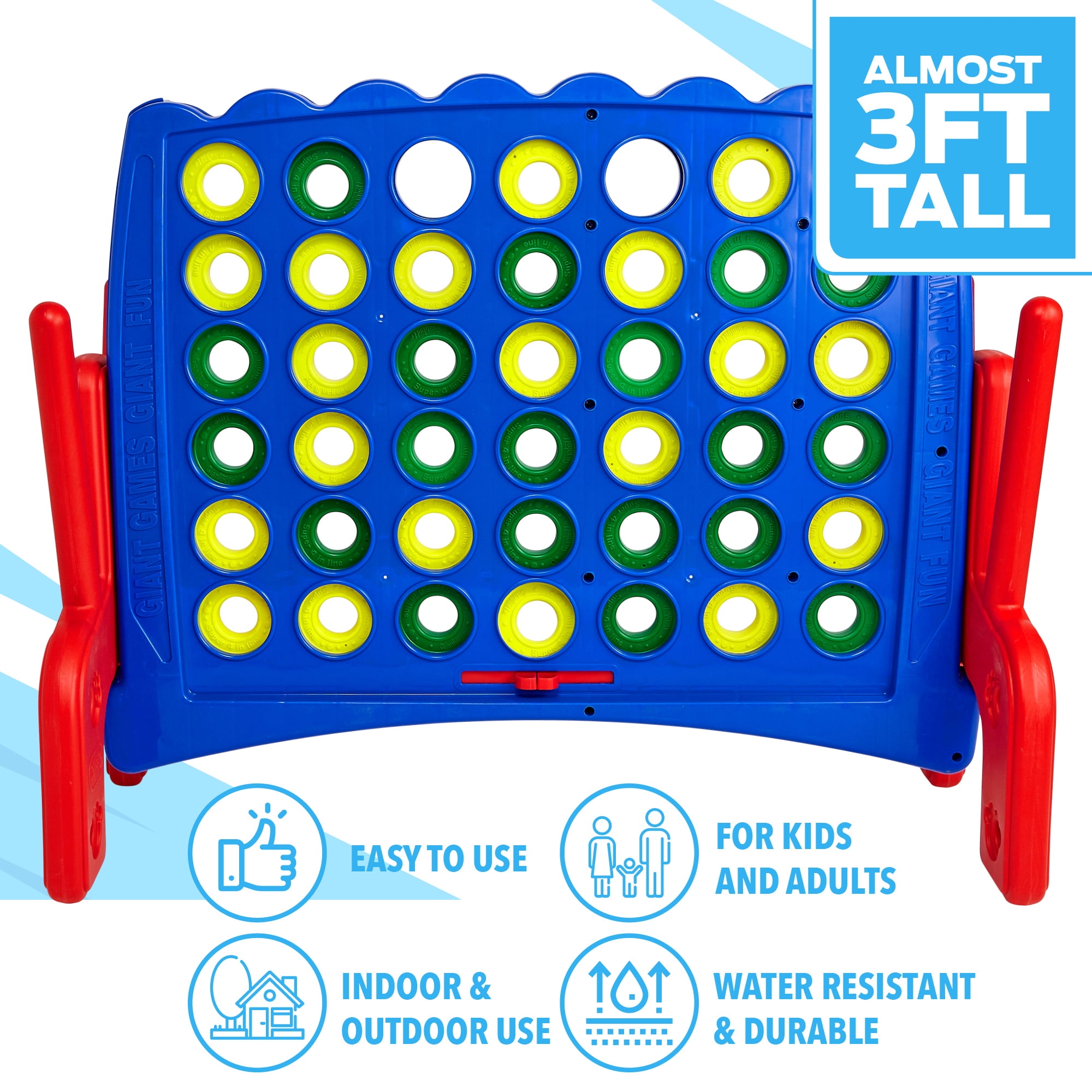 Durable Weatherproof Giant 4 in a Row Connect Game Jr Easy Assembly - Storage Carry Bag Included Nearly 3 Feet Tall Large Indoor and Outdoor Family Party Game for Kids and Adults 
