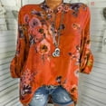 thumbnail image 2 of Summer Saving Wycnly Cute Tops for Women Floral Print V-Neck Elbow-Length T shirts Summer Fashion Lapel Button Down Plus Size Lightweight Blouses Orange XL Under $5, 2 of 3