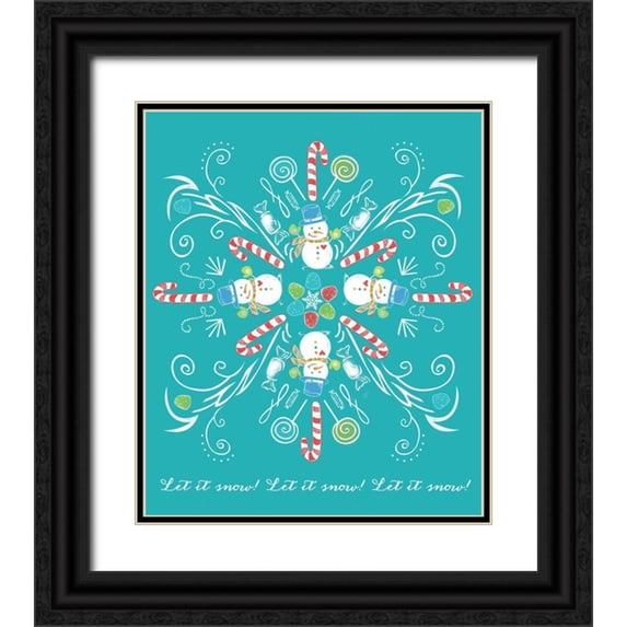 Longfellow Designs 20x23 Black Ornate Wood Framed with Double Matting Museum Art Print Titled - Snowman Snowflake
