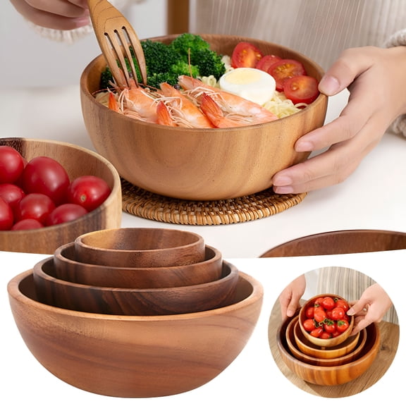 ACDANC 2026 New Flat Wooden Bowl Wood Whole Wood Bowl Large Wooden Basin Wooden Rice Bowl and Basin Fruit Bowl, Serving, Dining, Salads, Fruit, Rice, Home Kitchen, Rustic Decor