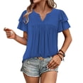 thumbnail image 4 of Camisetas Casuales de Manga Corta de las Mujeres con Cuello en V, Cuello Redondo, Color Sólido Blusa Ligera de Poliéster, 4 of 7