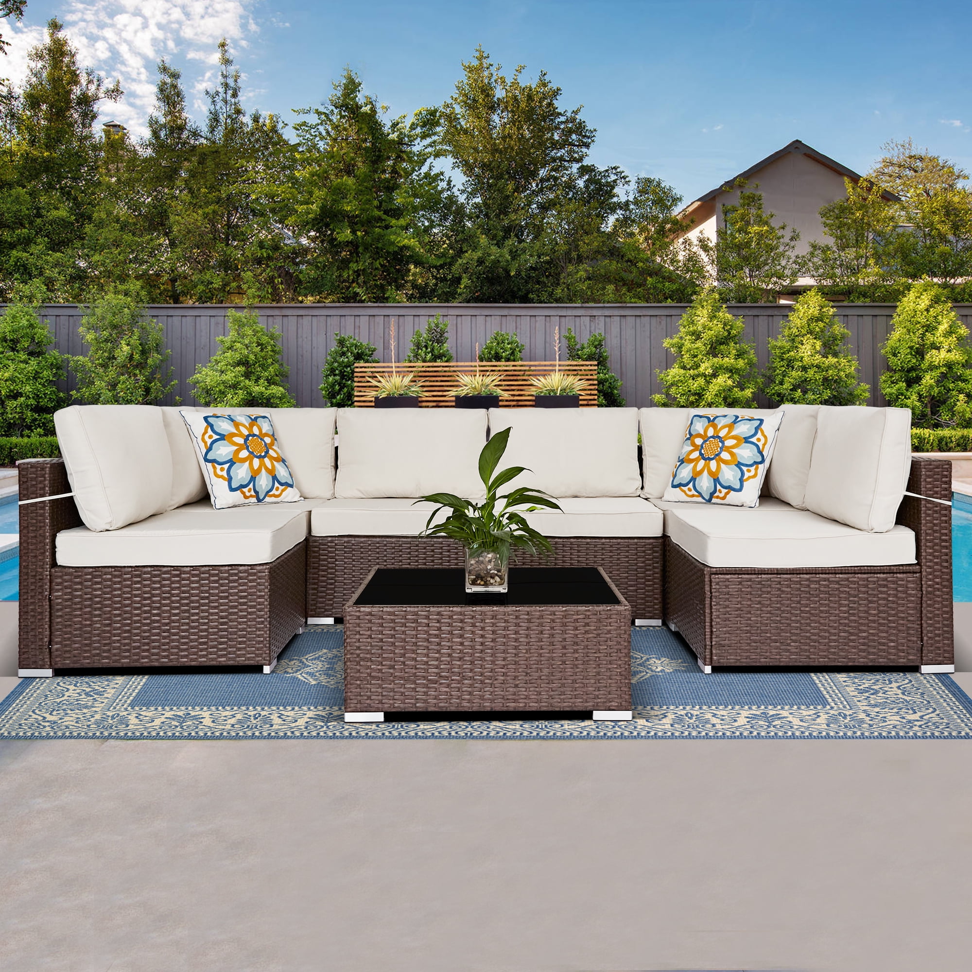 Superjoe 7 Pieces Outdoor Patio Furniture Set All Weather Wicker