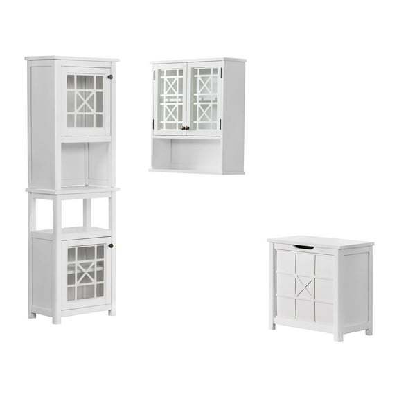 Derby 4-Piece Bathroom Set with Wall Mounted Cabinet, Hamper, Floor Cabinet, and Storage Hutch