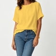 thumbnail image 5 of Qulqfy Crew Neck Women Blouses Short Sleeve Casual Solid Cotton Linen Spring Yellow Women's Summer Tops XL, 5 of 7