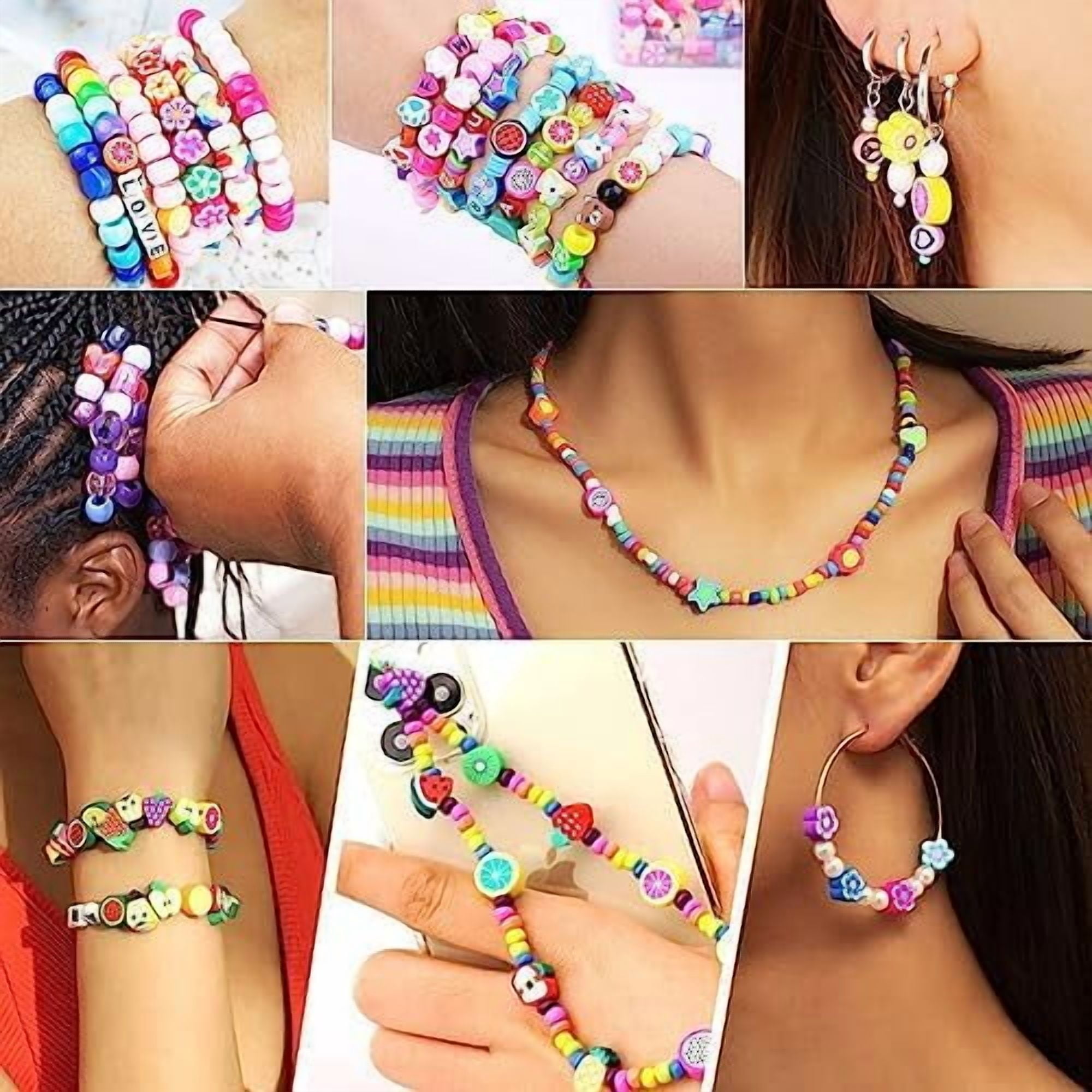 YNGLLC 2480pcs Acrylic Bear Polymer Clay Beads Charms for Bracelets Making Kit Cute Fun Charms Beads Friendship Bracelet Making DIY Arts Crafts Birthday Gifts Toys for Kids Girls