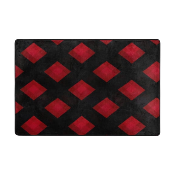 Ryvnso Red Checkered Black Area Floor Mats Large Nursery Rugs Non-Slip Carpets Doormat 36" x 24"