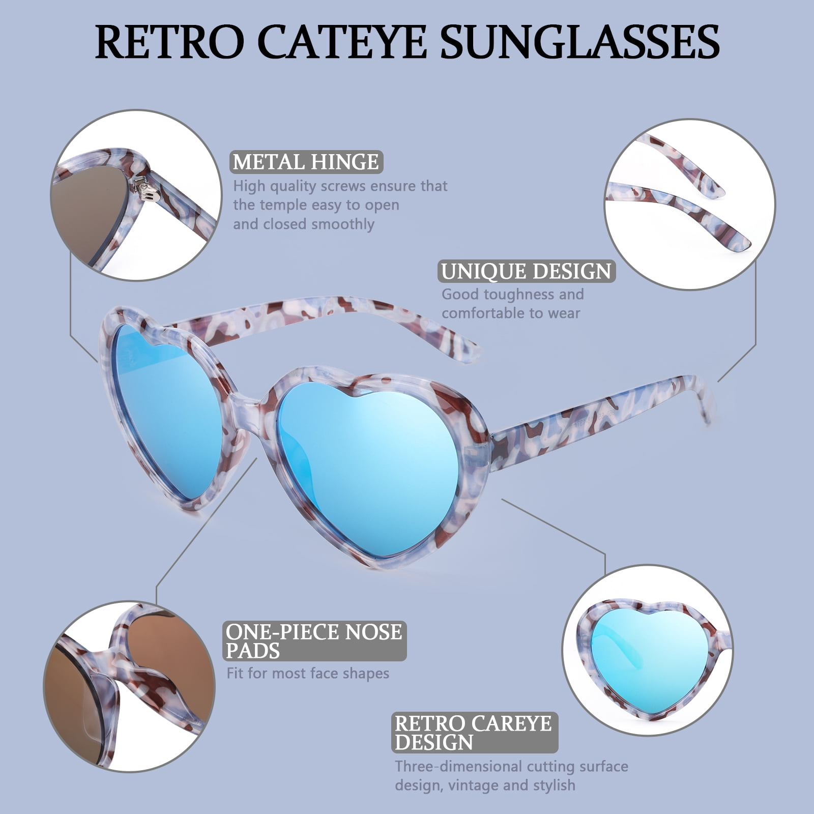 LVIOE Heart Sunglasses for Women, Polarized Heart Shaped Sunglasses with UV Protection Heart Style Retro Glasses for Shopping