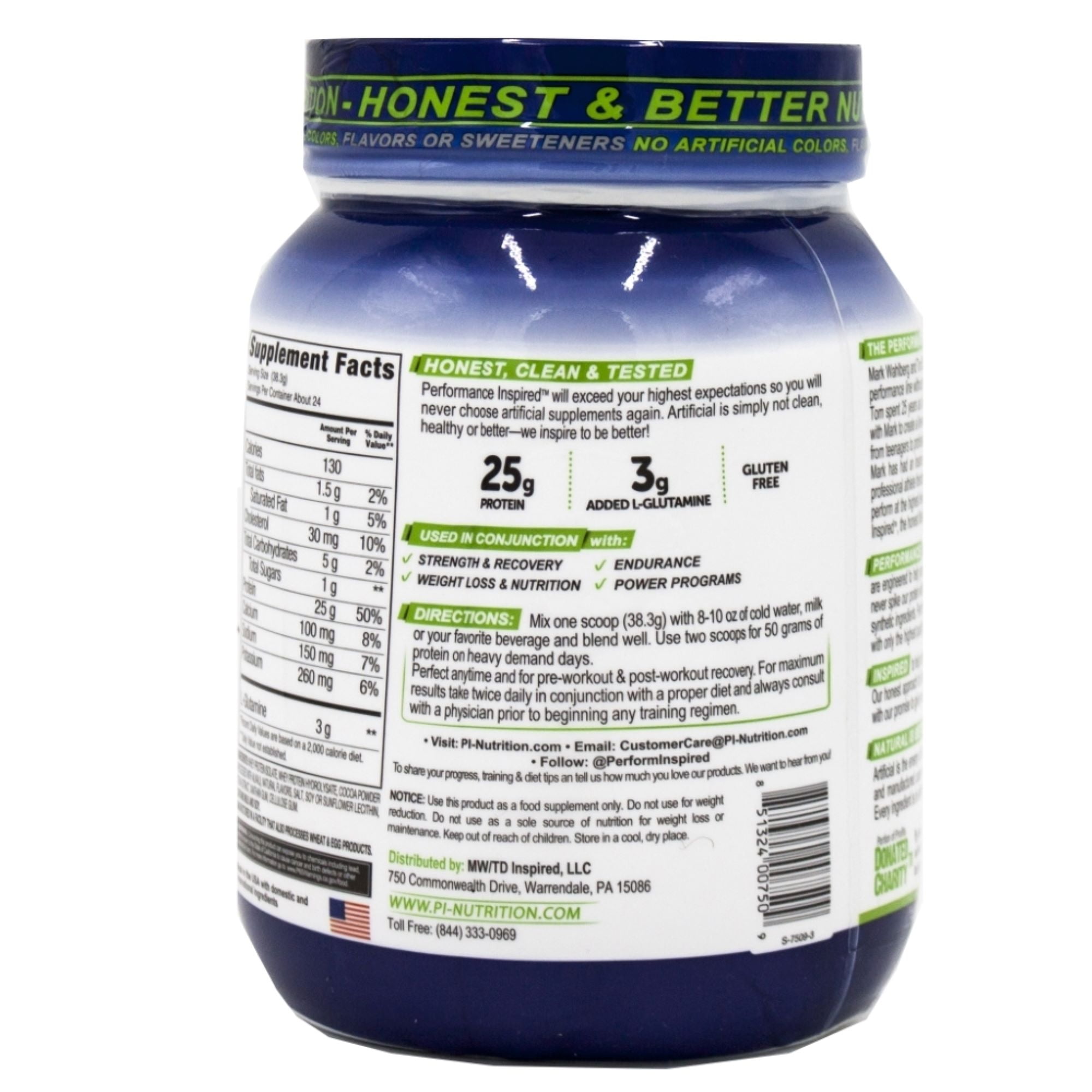 Performance Inspired Nutrition - Isolate Whey Protein Powder - All Natural - 25G - L-Glutamine - Contains BCAAs - Chocolate Passion - 2 Lbs