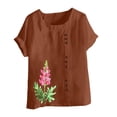 thumbnail image 4 of Vestidos Casuales Para Mujer, Blusas De Mujer De Moda Blusa informal de lino con cuello redondo y manga corta con botones para mujer, talla grande, estampada, 4 of 4
