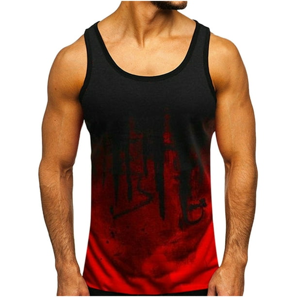 Hombres Casual cuello redondo estampado pulóver Fitness deportes sin mangas camiseta blusa Tops Pompotops oipoqjl1317