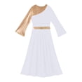 thumbnail image 6 of iixpin Kid Girls Metallic Color Block Liturgical Praise Worship Dance Dress Bell Long Sleeve Lyrical Dancewear White 4, 6 of 7