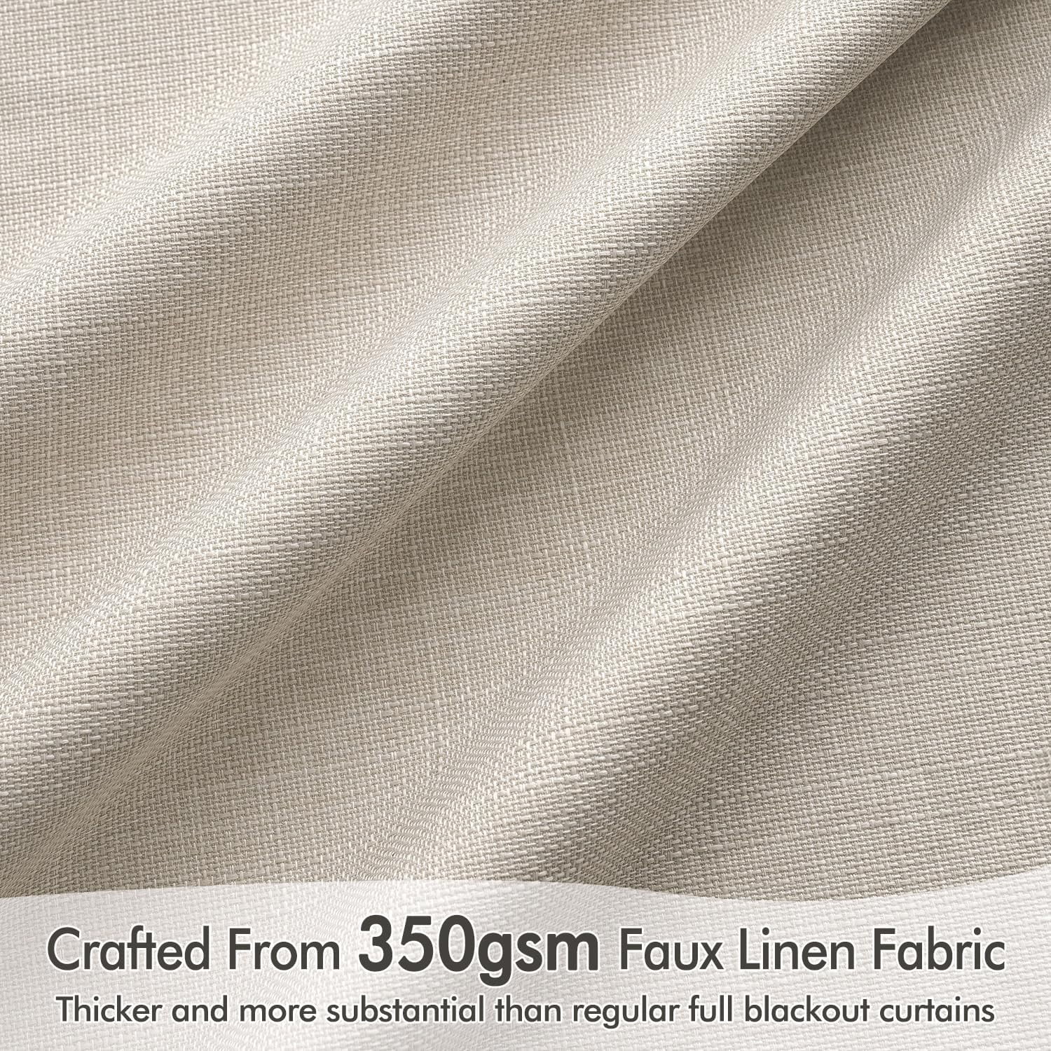 100% Blackout Curtains 96 Inch Long 2 Panels Set for Bedroom, Thick Faux Linen Black Out Curtain Room Darkening Back Tab Pleat Floor to Ceiling Window Drapes with Hooks for Living Room, Beige