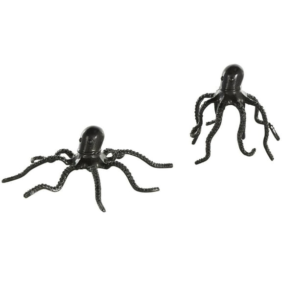7", 3"H Black Aluminum Metal Octopus Sculpture with Textured Tentacles, by DecMode (2 Count)