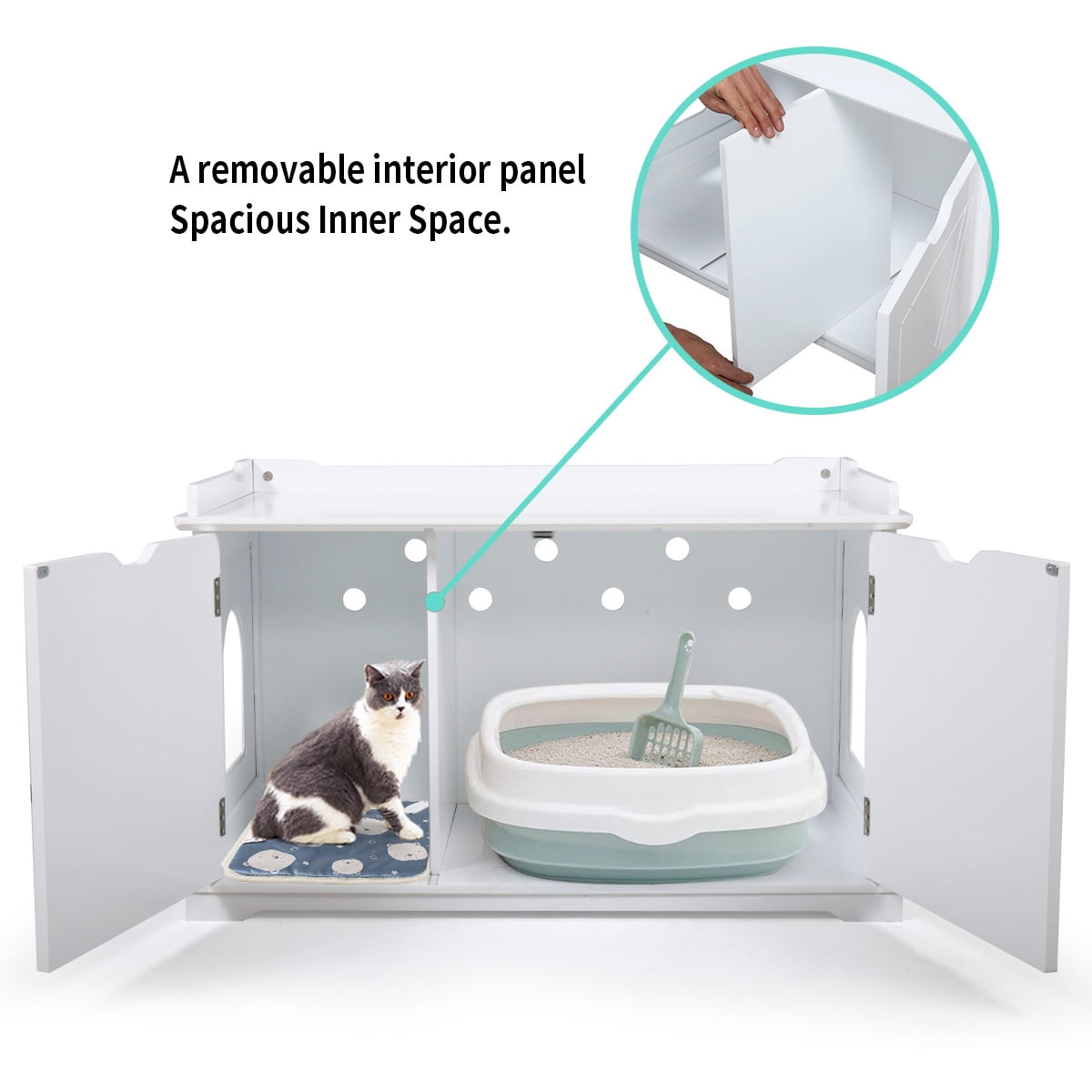 Veryke Wooden Pet Cat House Enclosure Outside Shelter Animal Cage Storage Bench Furniture Cabinet, White Veryke Wooden Pet Cat House Enclosure Outside Shelter Animal Cage Storage Bench Furniture Cabinet, White
