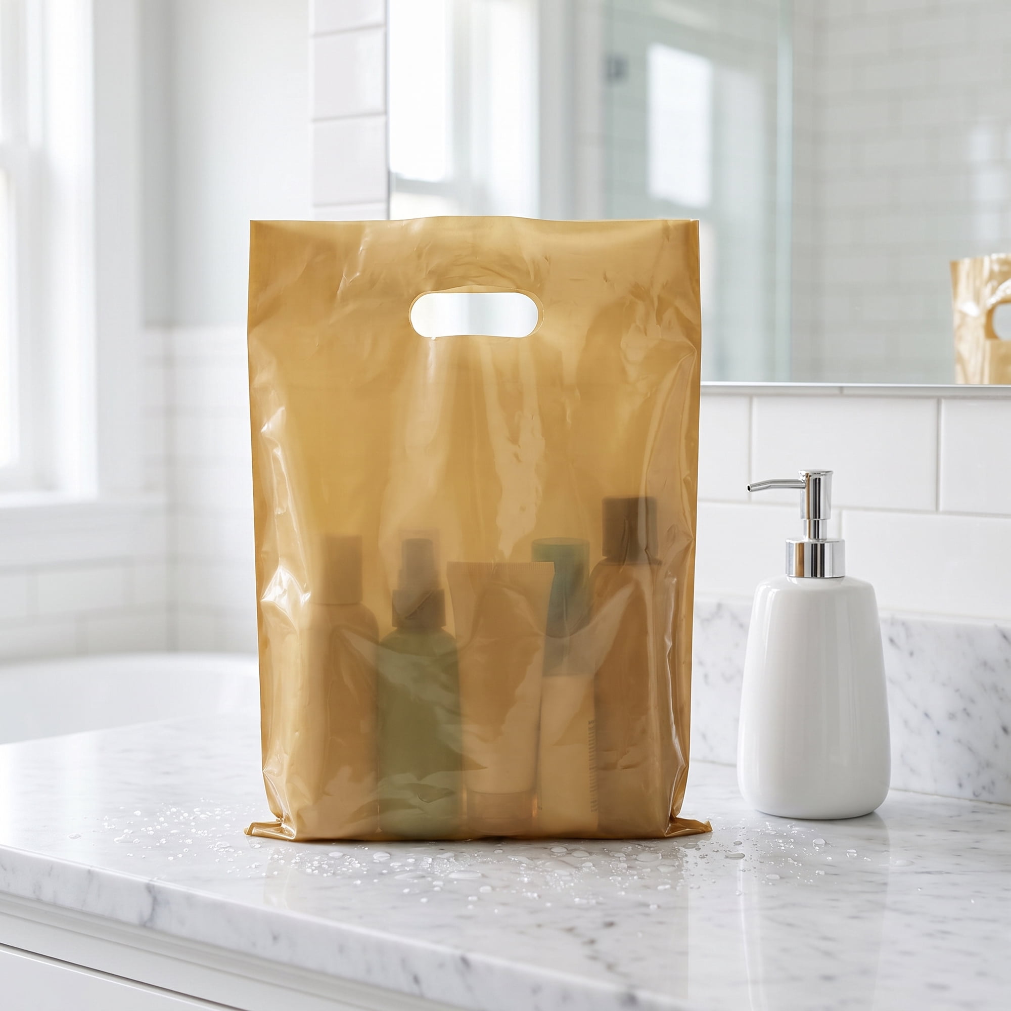 Unique Bargains 50Pcs Premium Waterproof Gift Bags Gold 9.8" x 13.8"