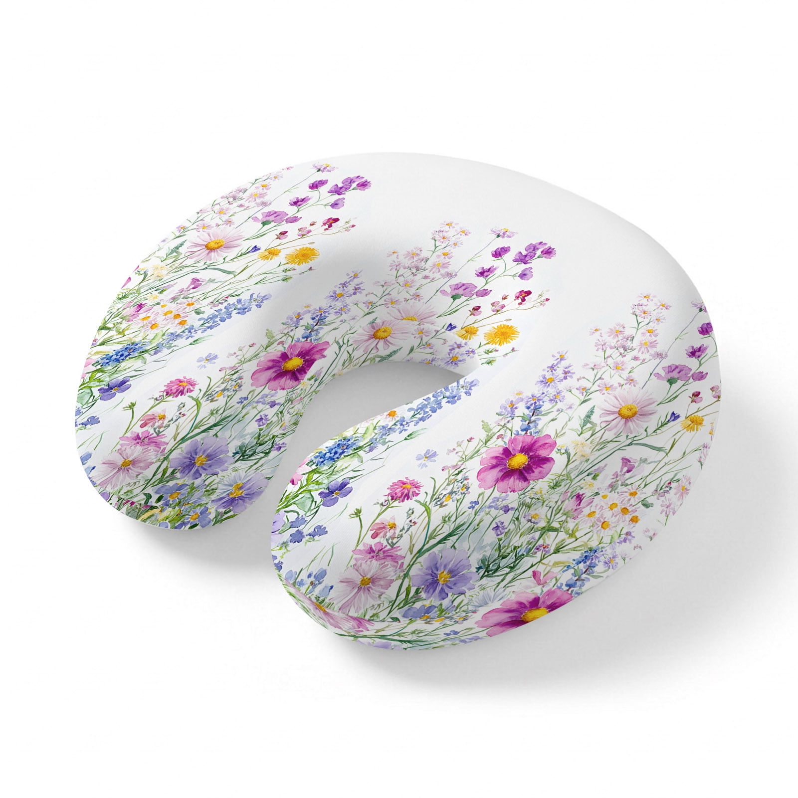 Neck Pillow for Travel Flowers Spring Memory Foam U Shaped Pillows Portable Headrest Pastoral Pink Purple Floral Lavender Daisy Neck Head Support Cushion for Home Office Car Airplane Sleeping