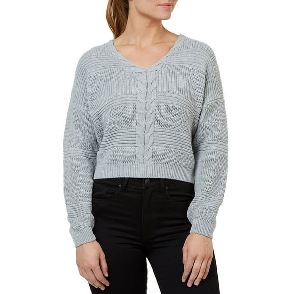 Numero Womens Cropped Lace-up Sweater, Grey, Large