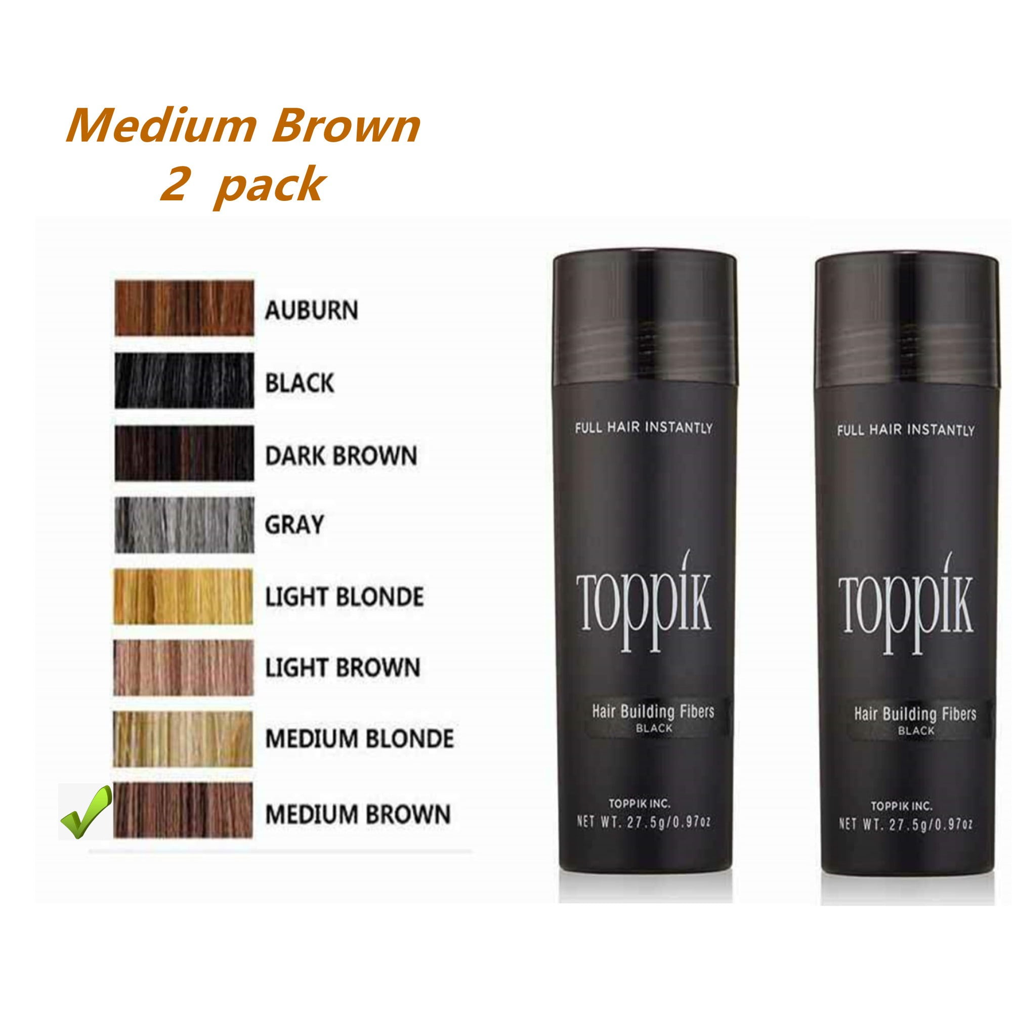 (2Pack )Toppik Hair Building Fibers, Medium Brown, 0.97 oz