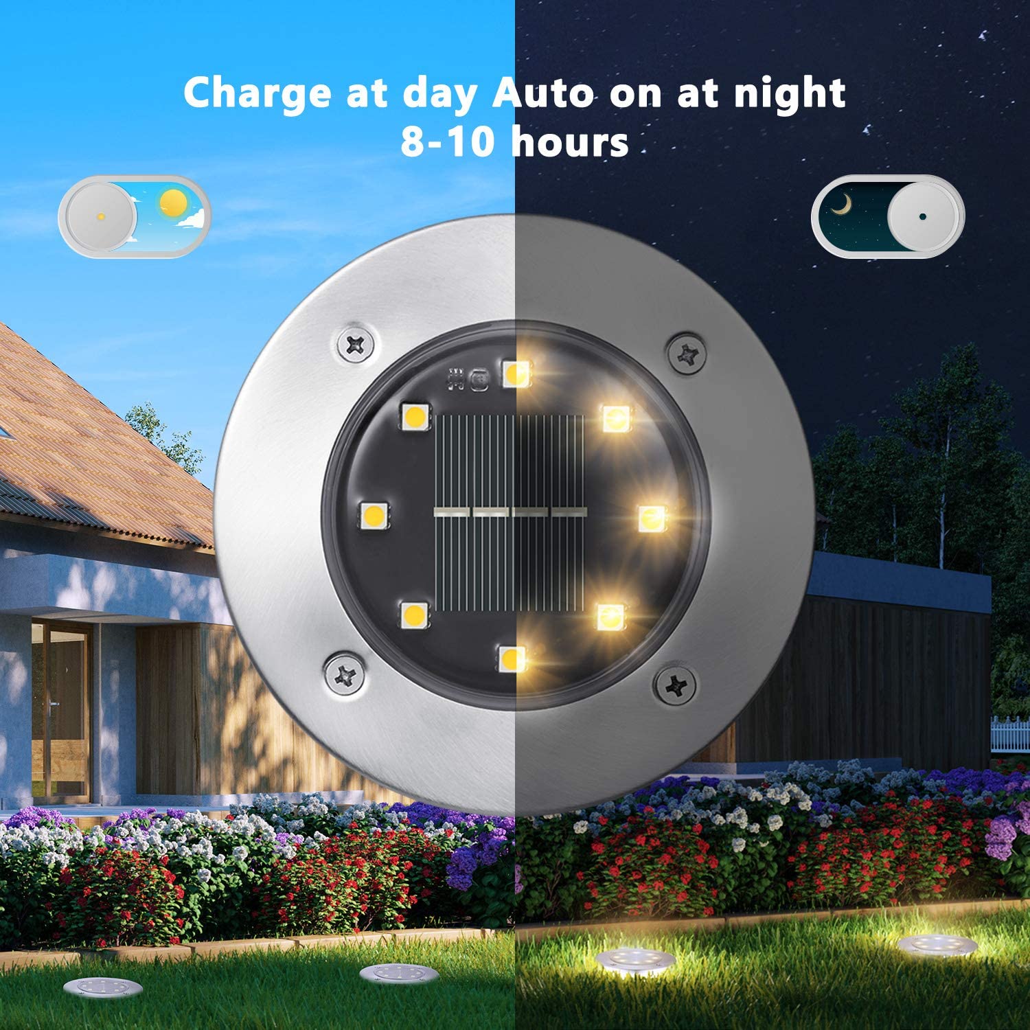12 Pack Solar Disk Lights, 8 LED Solar Ground Lights, Outdoor Garden Disc Lights, Flat Solar In-Ground Lights Waterproof Landscape Lighting for Pathway Lawn Yard Driveway Walkway, Warm White