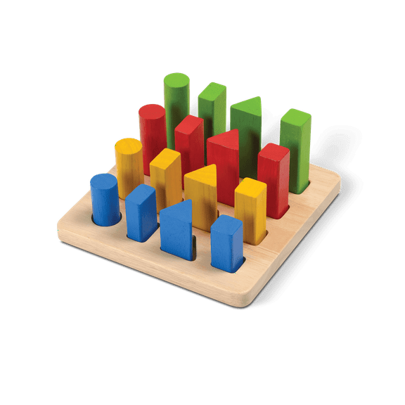 PlanToys® Geometric Peg Board Wooden Shape Sorting & Stacking Toy for Kids Ages 2  | Montessori STEM Toy for Fine Motor Skills, Color Learning & Coordination | Eco-Friendly Educational Toy