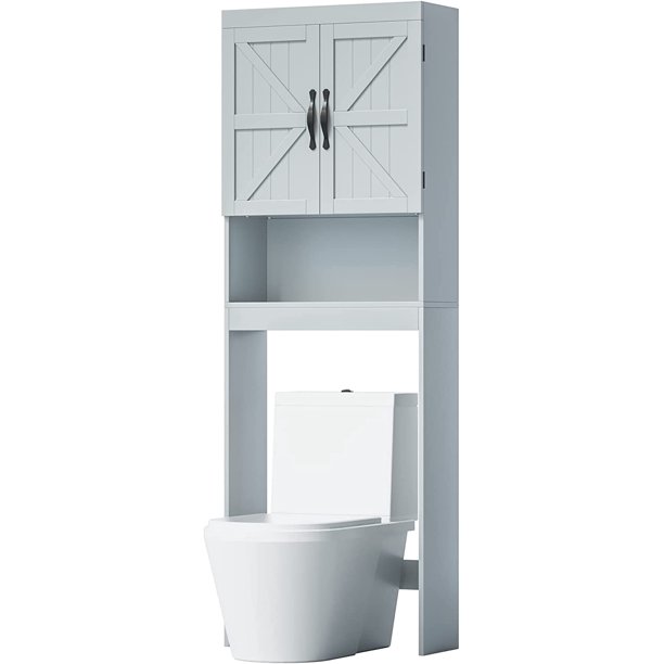 Over The Toilet Storage Bathroom Organizer with Adjustable Shelf, 2Door Toilet Storage