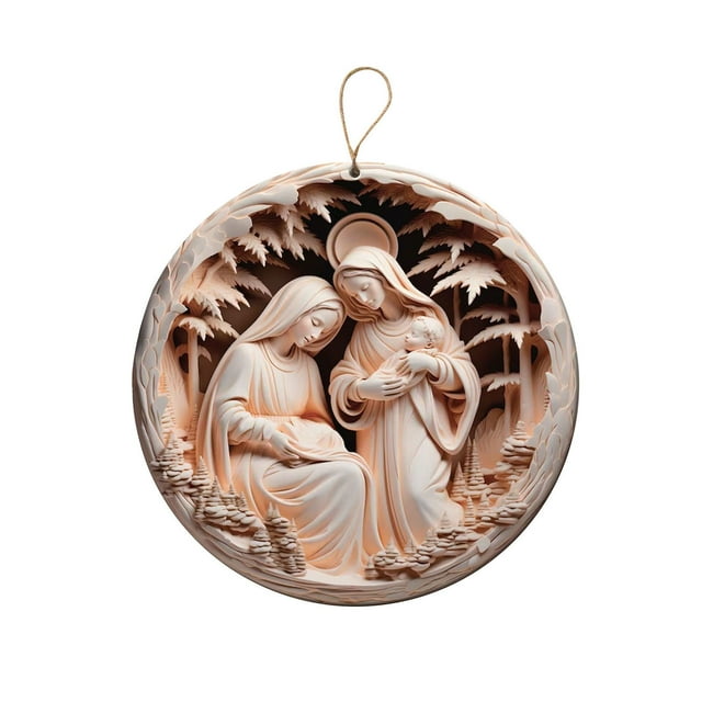 Nativity Scene Ornament with Double-Sided Acrylic Printing for Christmas Tree Decoration, 3.15 Inch Religious Holiday Keepsake Gift