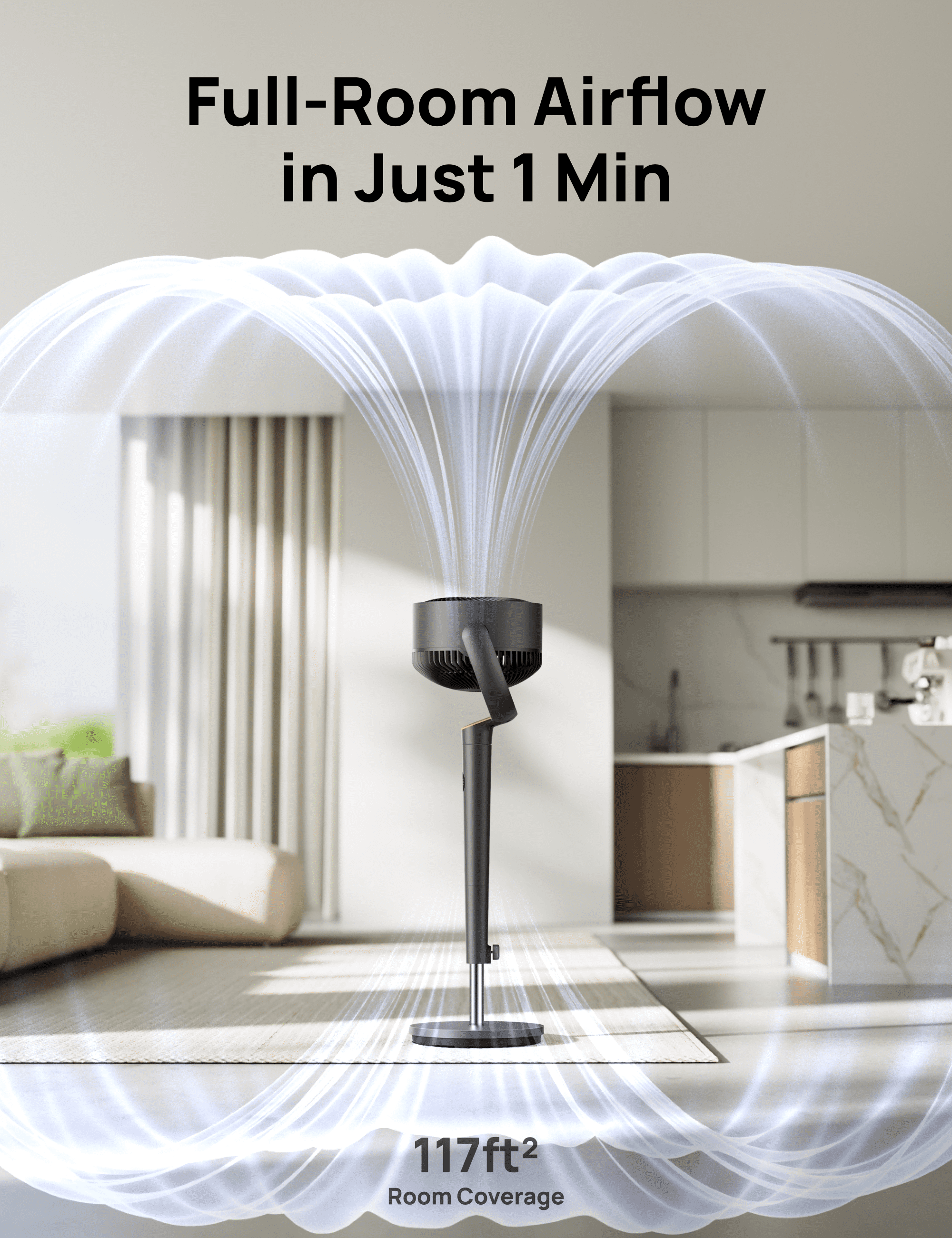 DREO 93ft Pedestal Fans for Home, 20dB Ultra Quiet Fan for Bedroom, 120° Oscillating fan, 9 Speeds, 4 modes, 8H Timer Standing Floor Fan with Remote, 35-40 inch Adjustable Height