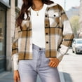thumbnail image 5 of hoksml Women Cropped Button Wool Coats Fashionable Plaid Shacket Jacket Casual Loose Checkered Long Sleeved Short Style Double Pocket Lapel Top, 5 of 5