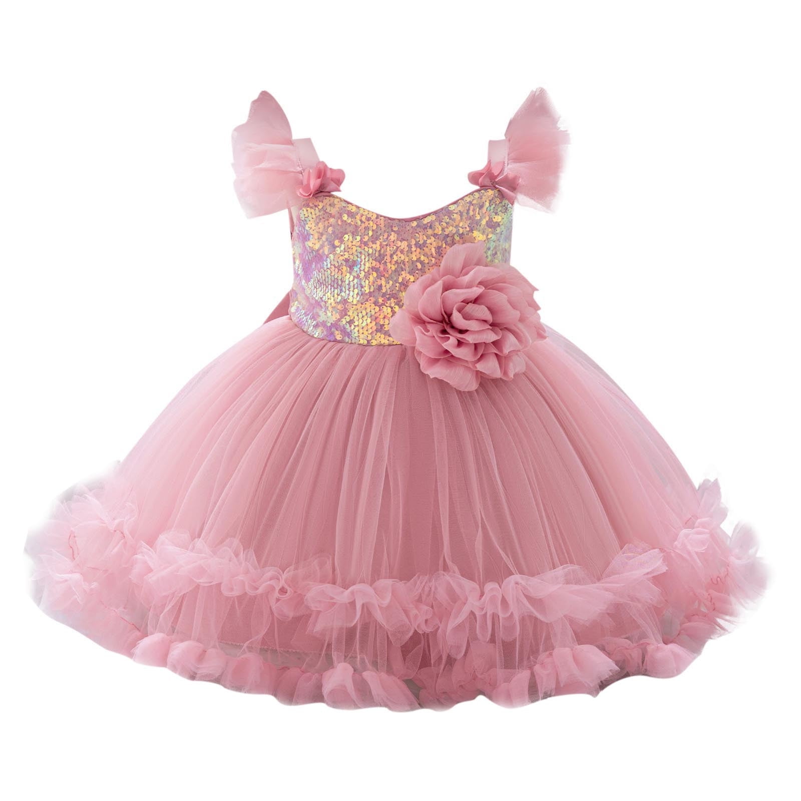 Sequins Prom Dresses for Girls Tulle-Tutu 6M-3Y Toddlers Kids Cute Cap Sleeve Floral High Waisted A-Line Solid Evening Party Dress 2025