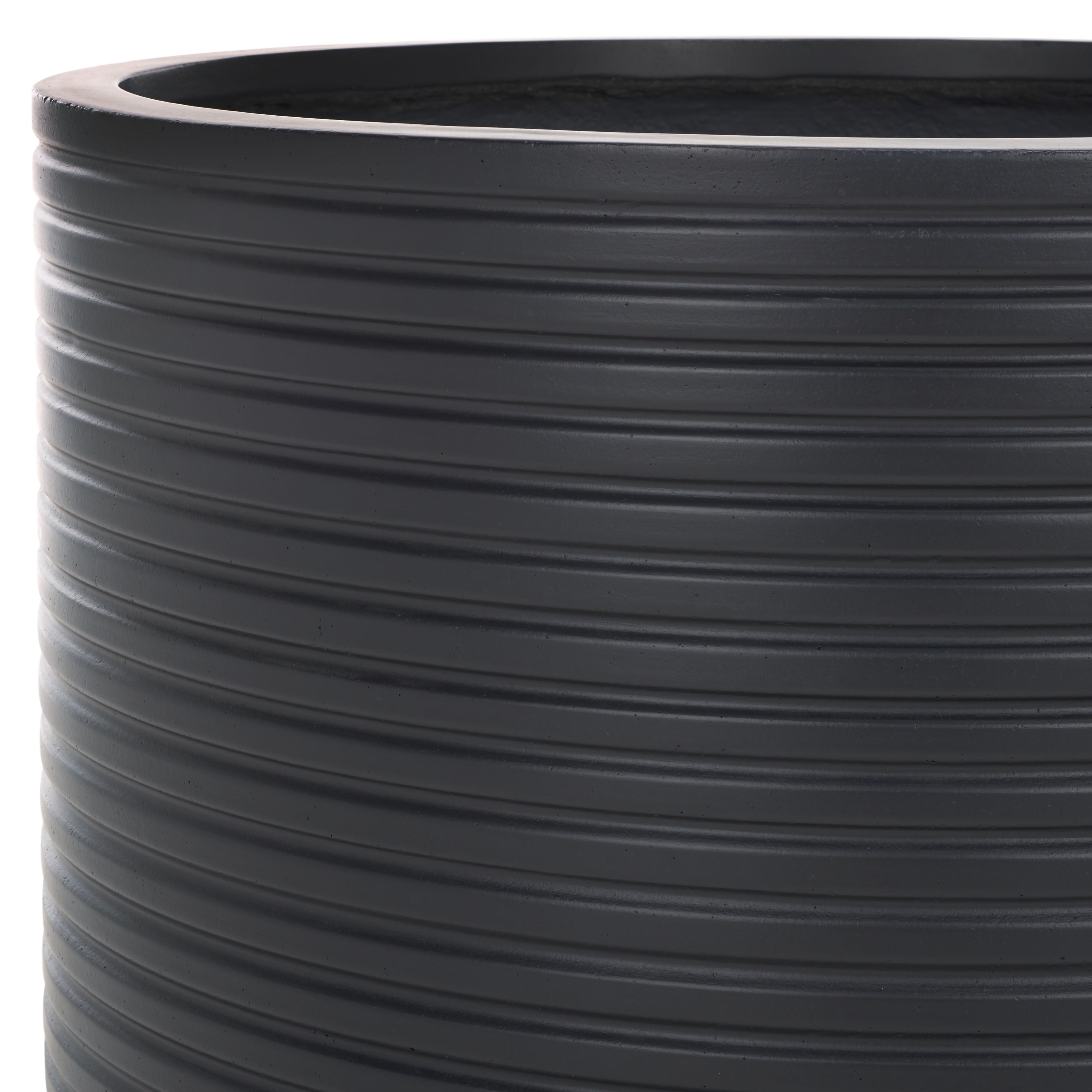 SAFAVIEH Nardo 23" x 23" x 18" Cylinder Black Ficonstone Solid Plant Pot