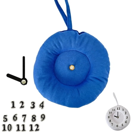 Pre-Assembled Puffy Fabric Silent Wall Clock, DIY Hanging Decor Clock | DIY Iron-On Number Embroidery Patches Cute Round Hanging Decor Clock for Apartment Bedroom Home