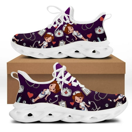 

New Arrivals Women s Lace up Mesh Swing Shoes Gradient Color Nurse Cartoon Print Ladies Platform Sneakers 2024