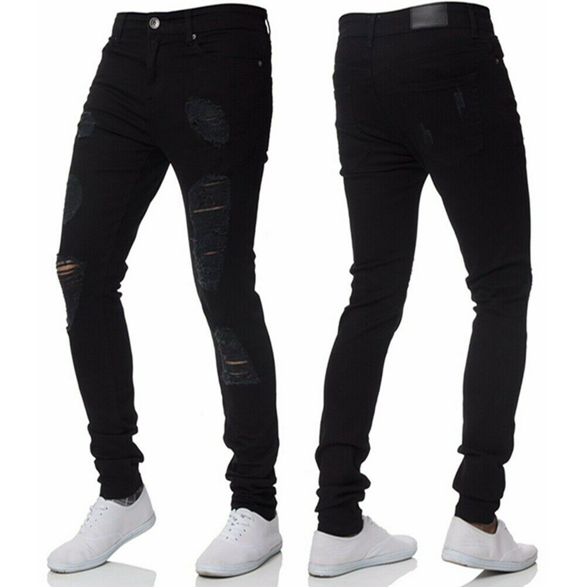 Fortune Men Ripped Skinny Jeans Slim Fit Destroyed Hole