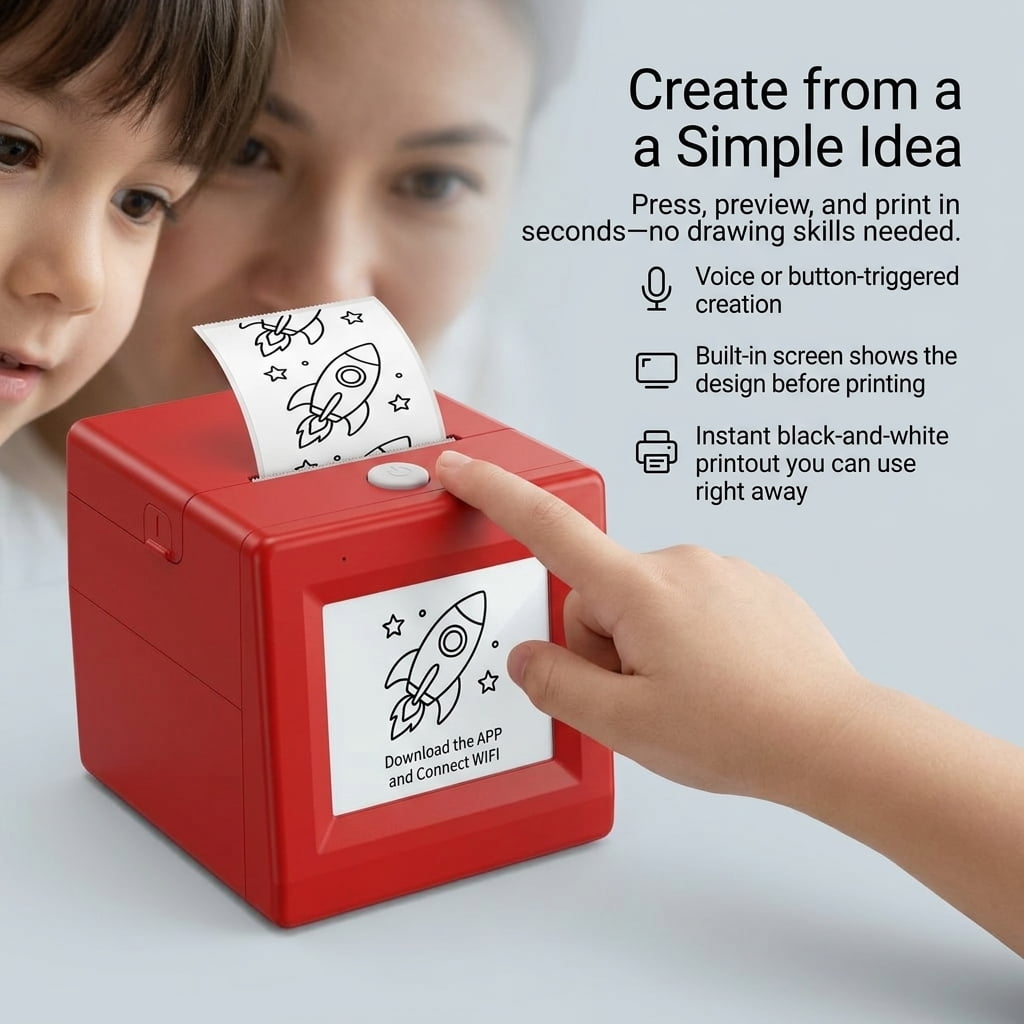 Mini Sticker Printer for Kids, Sticker Maker & Inkless Thermal Printer with Screen Preview, Portable Kids Sticker Printer for DIY Coloring Crafts, WiFi Mini Thermal Sticker Printer