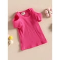 thumbnail image 3 of xiaxaixu Chemises pour Enfants, Manches Courtes Col Rond Tricot Fête de Rue Découpe Décontractée Printemps Été Hauts pour Filles, 3 of 8