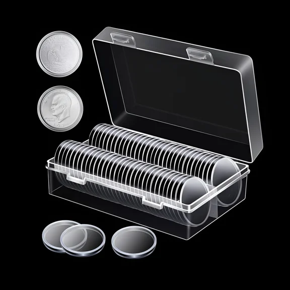 50Pcs 40Mm Clear Capsule Round Coin Container Storage Box Holder Case Plastic