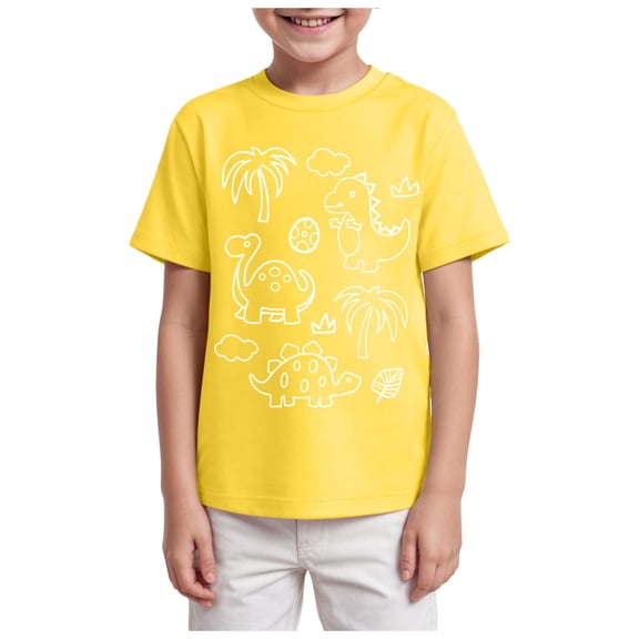 NIEWTR Boys Comfortable And Breathable Short Sleeved Top Childrens Cute Cartoon Printed Shirt Cool Summer Shirt (7-8 Years,A125-Yellow)