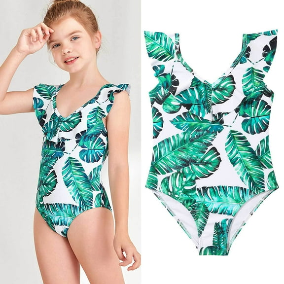 Shldybc Girls One-Piece Swimsuit Flower Print Beach Sport Swimsuit Jumpsuit Bathing Suit Swimwear For Size 8-14 Years
