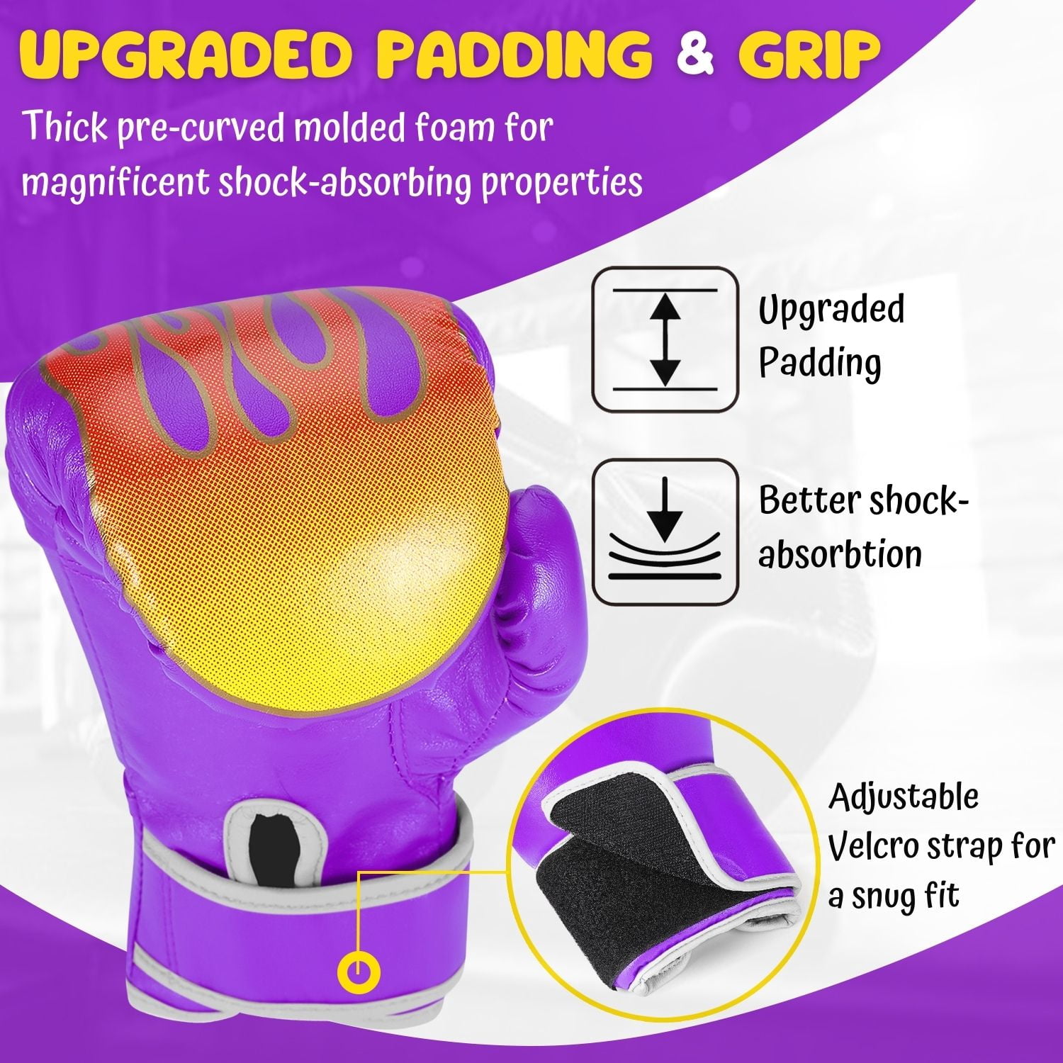 Kids Boxing Gloves For 3 to 8 Years, 4 oz Fire Purple Boxing Gloves for Children Sparring Youth Boxing Gloves Junior Training Mitts Punching Bag Gloves for KickBoxing, MMA, Muay Thai, Training