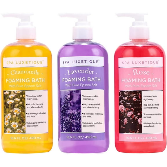 Bubble Foaming Bath with Pure Epsom Salt - Chamomile Rose Lavender Bath Set, Relaxing Holiday Birthady Gifts for Her, 3 Pack 49.8 fl oz