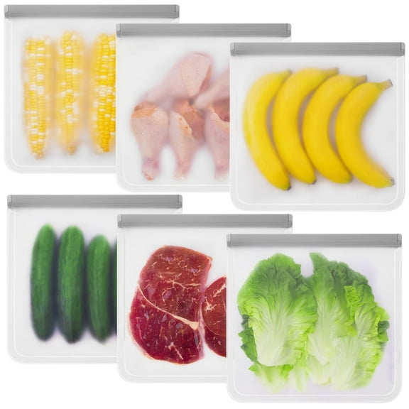 TETOU Reusable Gallon Freezer Bags 6pcs 11*10.6in Silicone Food Storage Leakproof Bags for Meat Fruit Vegetable Lunch Travel Storage Bags