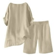 thumbnail image 4 of WULMLEO Linen Short Sets for Women 2 Piece Outfits Short Sleeve Button V Neck Shirts and Bermuda Short Sets Vacation Clothes Khaki 2XL, 4 of 7